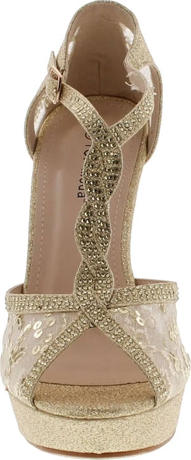 Top Moda Womens Hy5 Formal Evening Party Lace Ankle T-Strap Peep Toe Stiletto High Heel Pumps