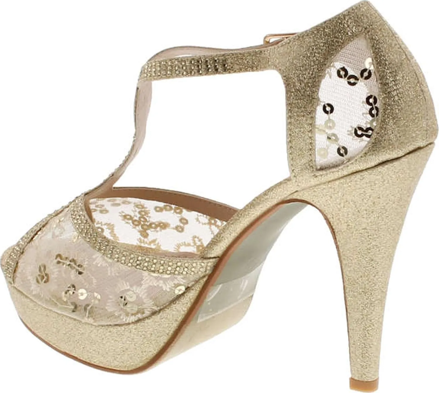 Top Moda Womens Hy5 Formal Evening Party Lace Ankle T-Strap Peep Toe Stiletto High Heel Pumps