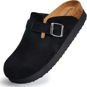 Torotto Womens Mens Clogs Cork Footbed Suede Slippers Arch Support Potato Shoes with Adjustable Buckle