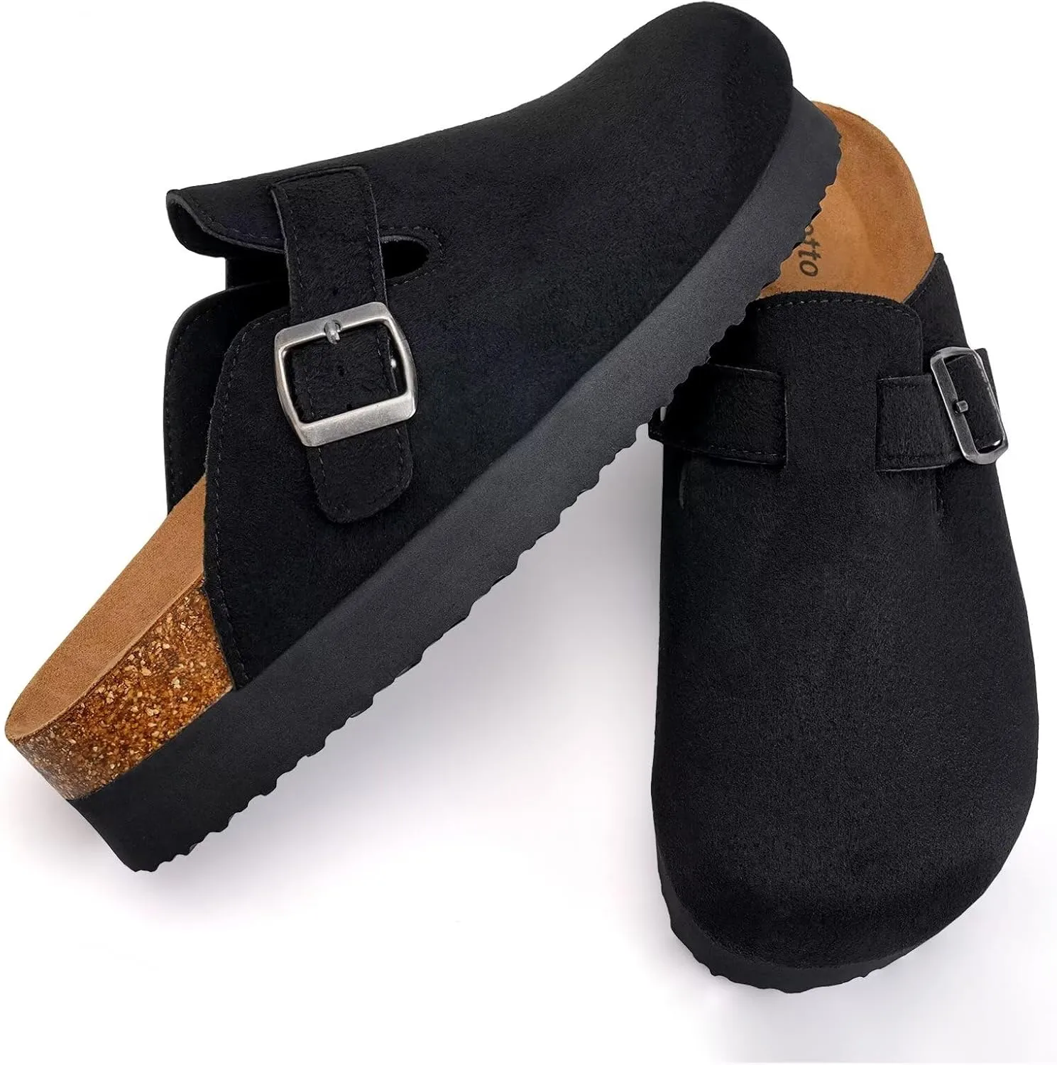 Torotto Womens Mens Clogs Cork Footbed Suede Slippers Arch Support Potato Shoes with Adjustable Buckle