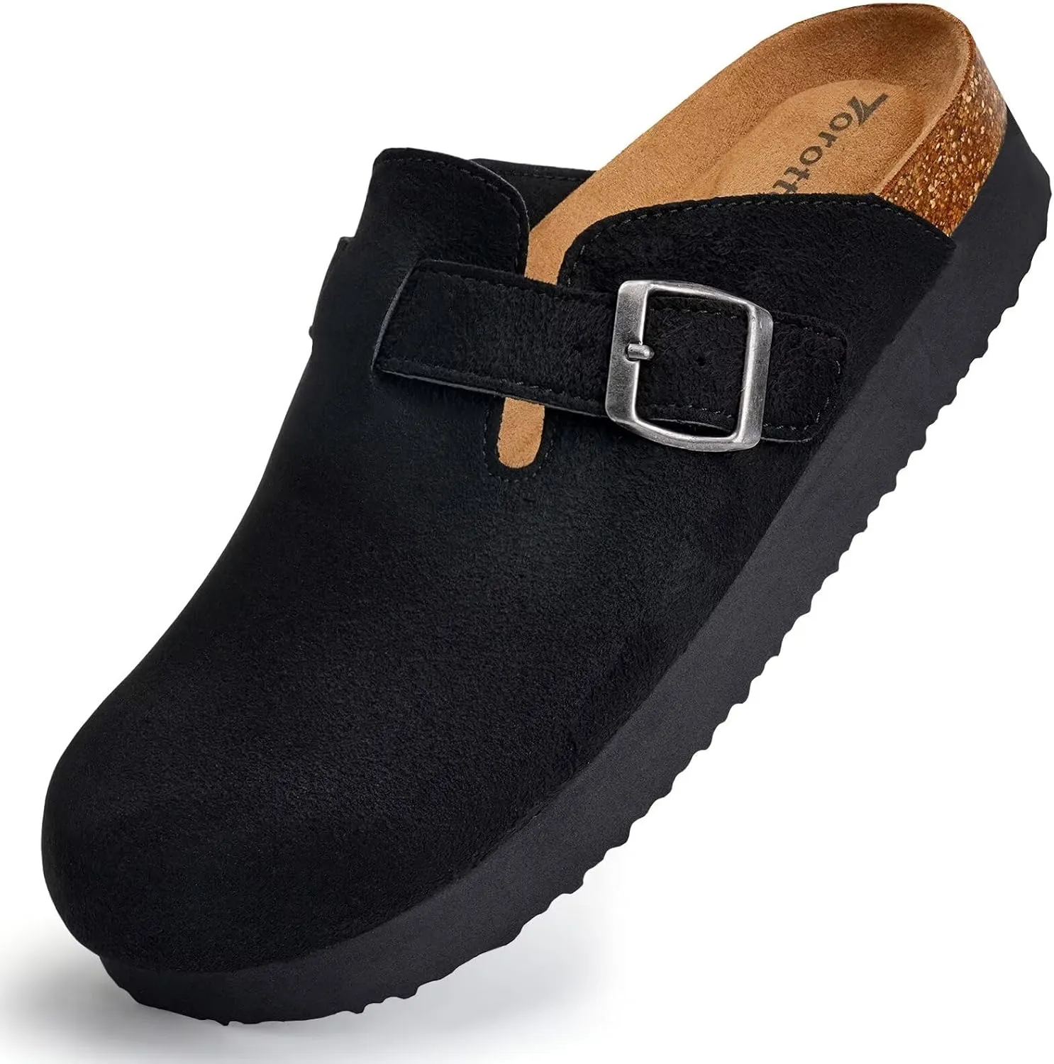 Torotto Womens Mens Clogs Cork Footbed Suede Slippers Arch Support Potato Shoes with Adjustable Buckle