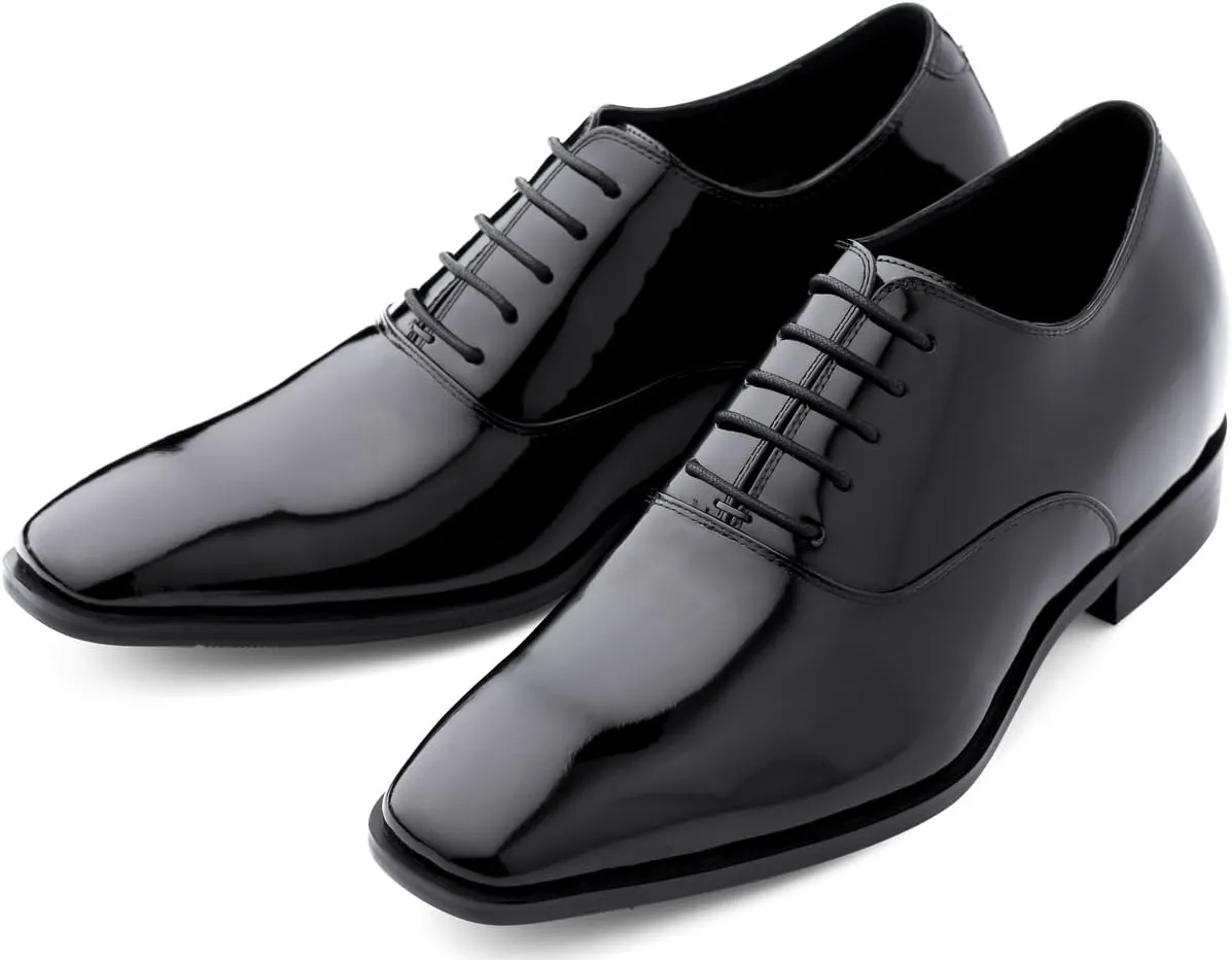 TOTO Men's Invisible Height Increasing Elevator Shoes - Black Patent Leather Lace-up Formal Oxfords - 3 Inches Taller - H6532B - Size 10 D(M) US