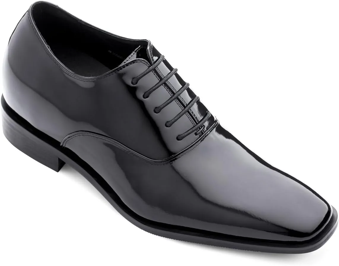 TOTO Men's Invisible Height Increasing Elevator Shoes - Black Patent Leather Lace-up Formal Oxfords - 3 Inches Taller - H6532B - Size 10 D(M) US