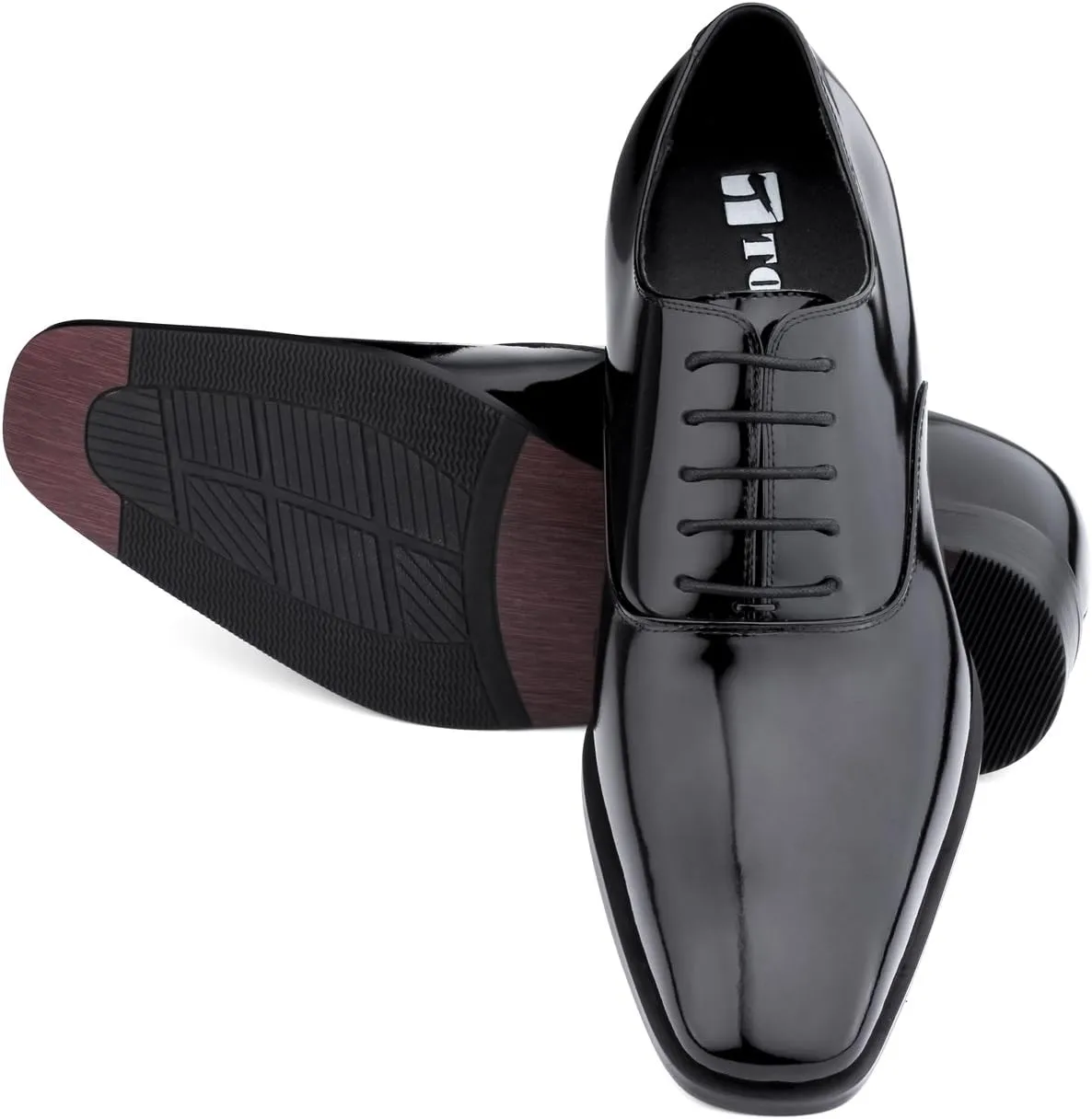 TOTO Men's Invisible Height Increasing Elevator Shoes - Black Patent Leather Lace-up Formal Oxfords - 3 Inches Taller - H6532B - Size 10 D(M) US