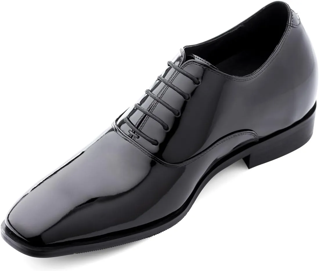 TOTO Men's Invisible Height Increasing Elevator Shoes - Black Patent Leather Lace-up Formal Oxfords - 3 Inches Taller - H6532B - Size 10 D(M) US