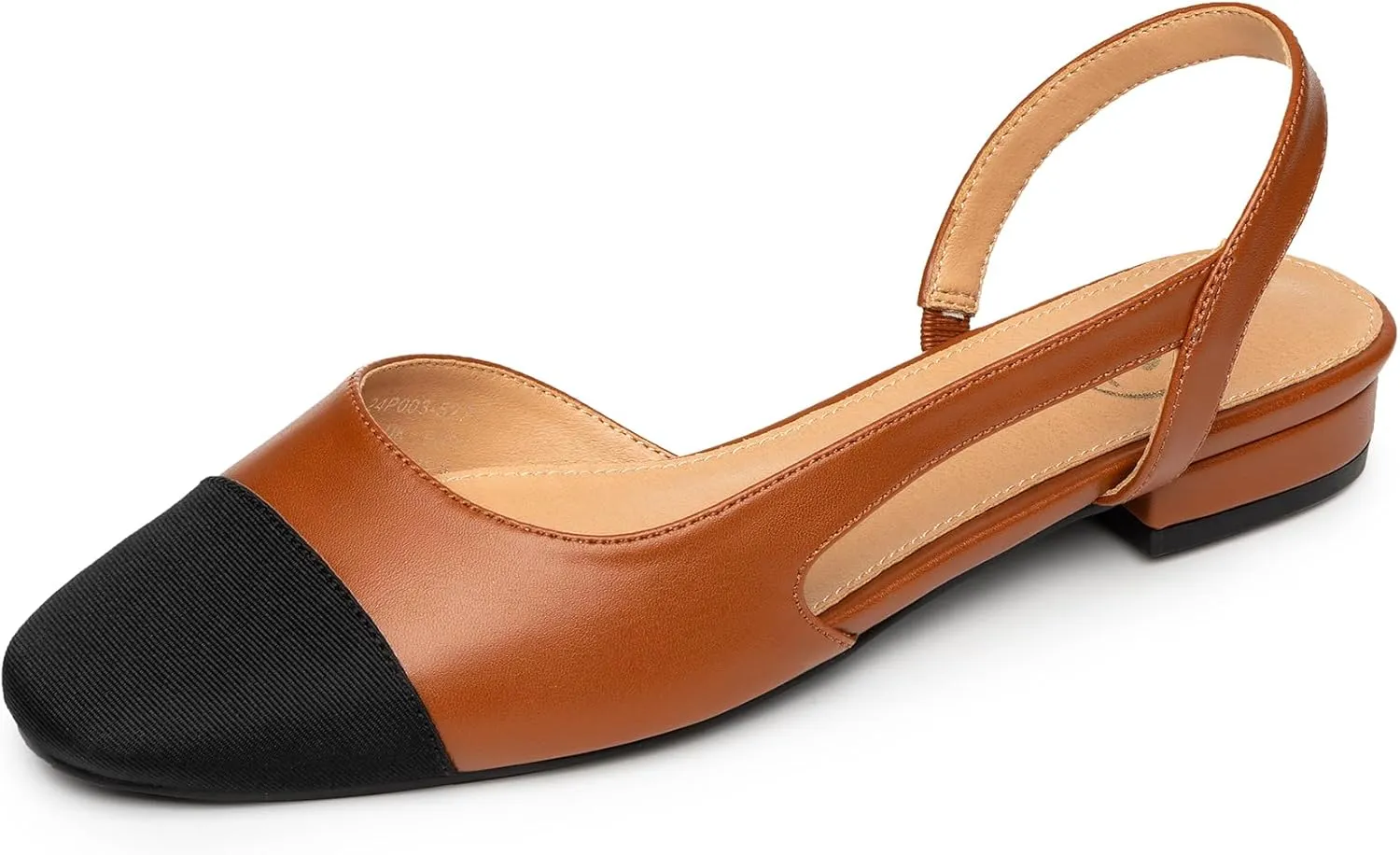 Trary Slingback Flats for Women, Black Dressy Comfortable Round Square Toe Shoes, Work Office Casual Ankle Strap Dress Flats
