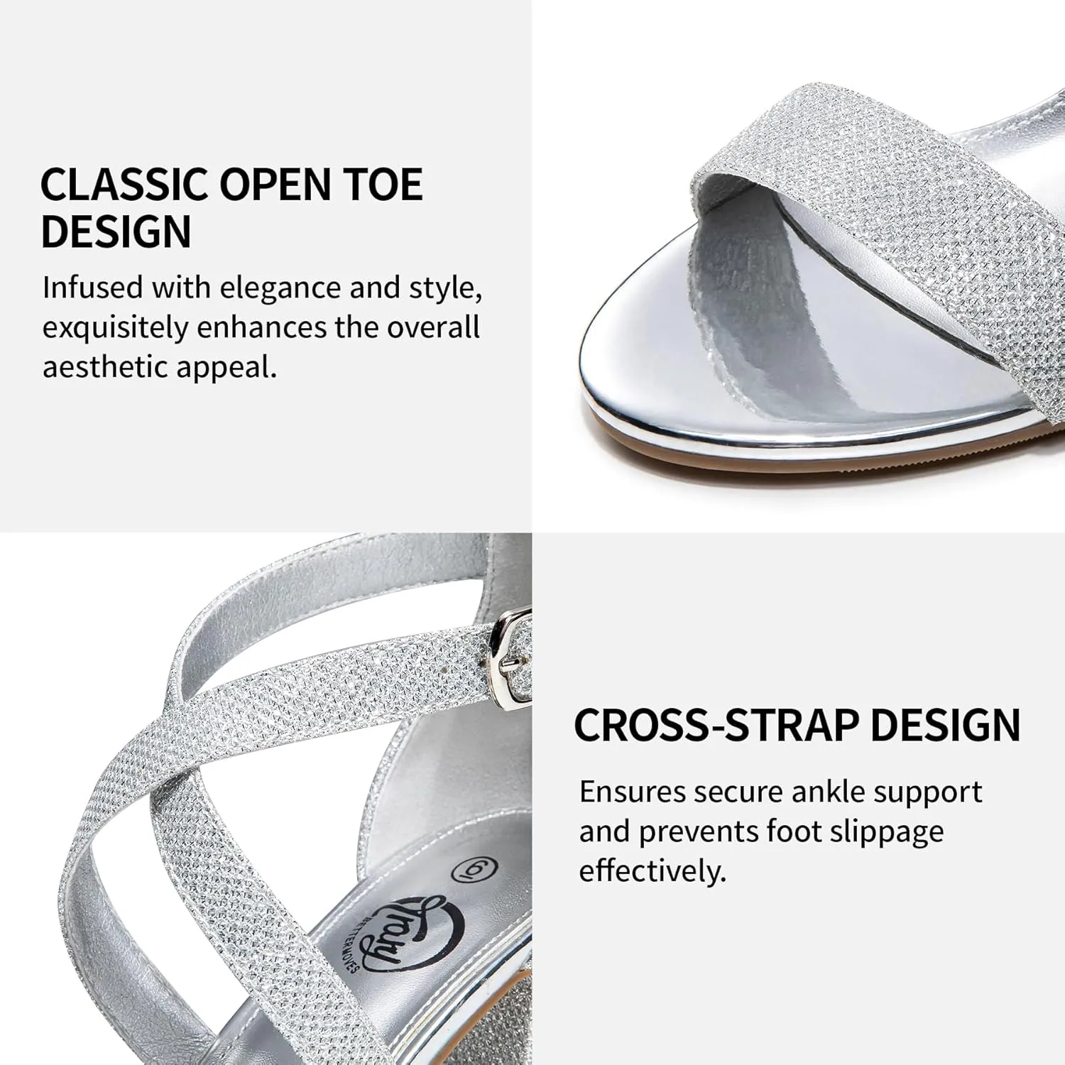 Trary Women's Sandal, White, Block Heel, Ankle Strap, Size 5-11.5, Formal Occasion Attendees