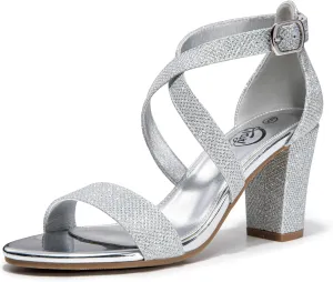 Trary Women's Sandal, White, Block Heel, Ankle Strap, Size 5-11.5, Formal Occasion Attendees