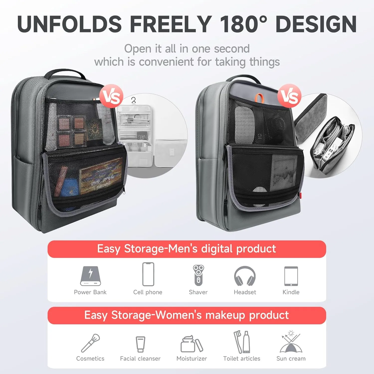 Travel Backpack, 40l Extra Large Travel Backpack For Men, Airline & Tsa Approved Carry On Luggage, College Backpacks For Women, Business 15.6 Inch Laptop Backpack - Gray