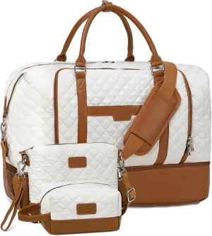 Travel Bag for Women: 21" Large Weekender Bags for Women with Shoe Compartment & Toiletry Bags, 3PCS Overnight Duffel Tote for Carry on Weekend Travel Business Trip Airplane Traveling, Gym