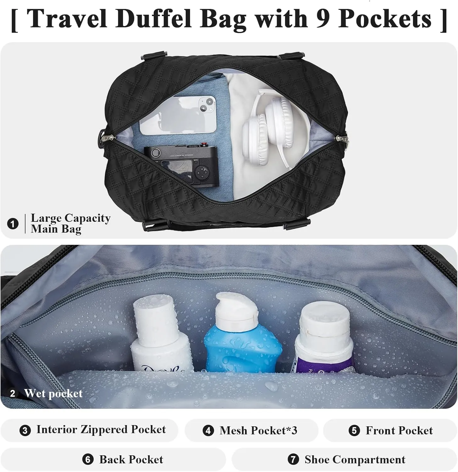 Travel Duffel Bag with Shoes Compartment, Overnight Weekender Bags for Women,Carry on Personal Item Bag