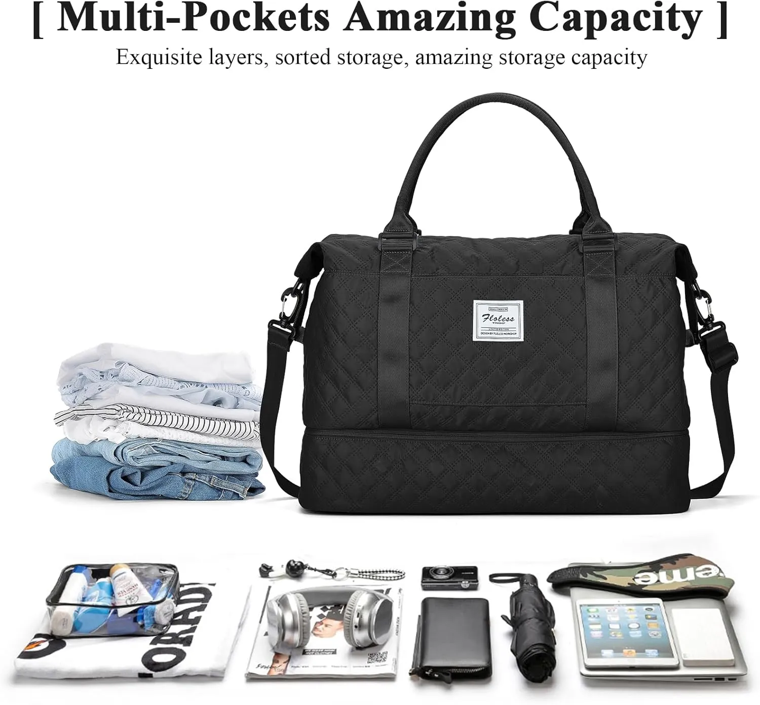Travel Duffel Bag with Shoes Compartment, Overnight Weekender Bags for Women,Carry on Personal Item Bag