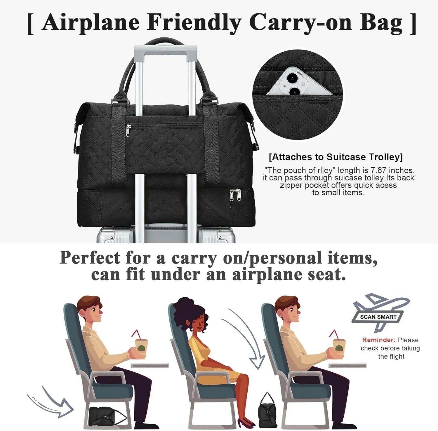 Travel Duffel Bag with Shoes Compartment, Overnight Weekender Bags for Women,Carry on Personal Item Bag
