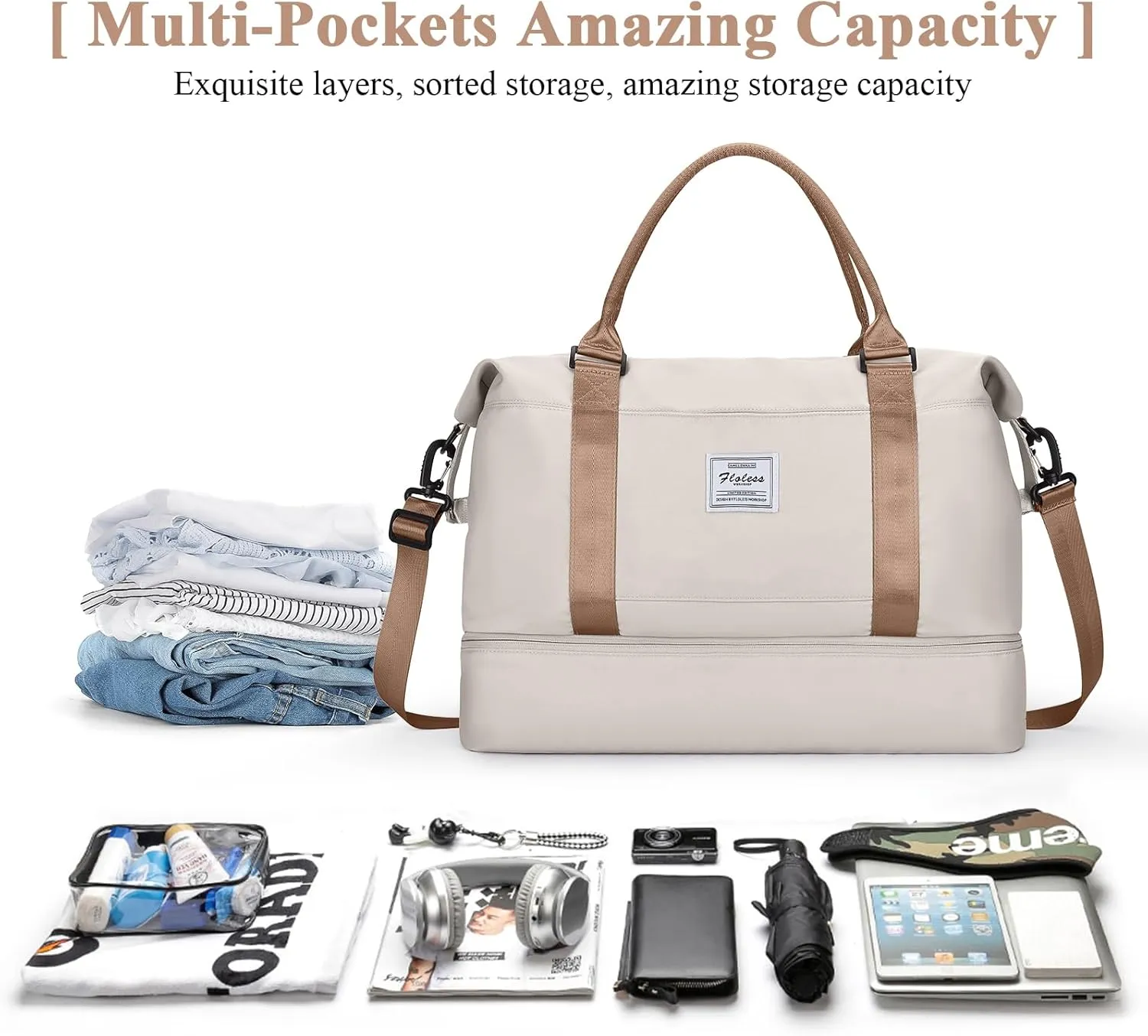 Travel Duffel Bag with Shoes Compartment, Overnight Weekender Bags for Women,Carry on Personal Item Bag，Extra Large