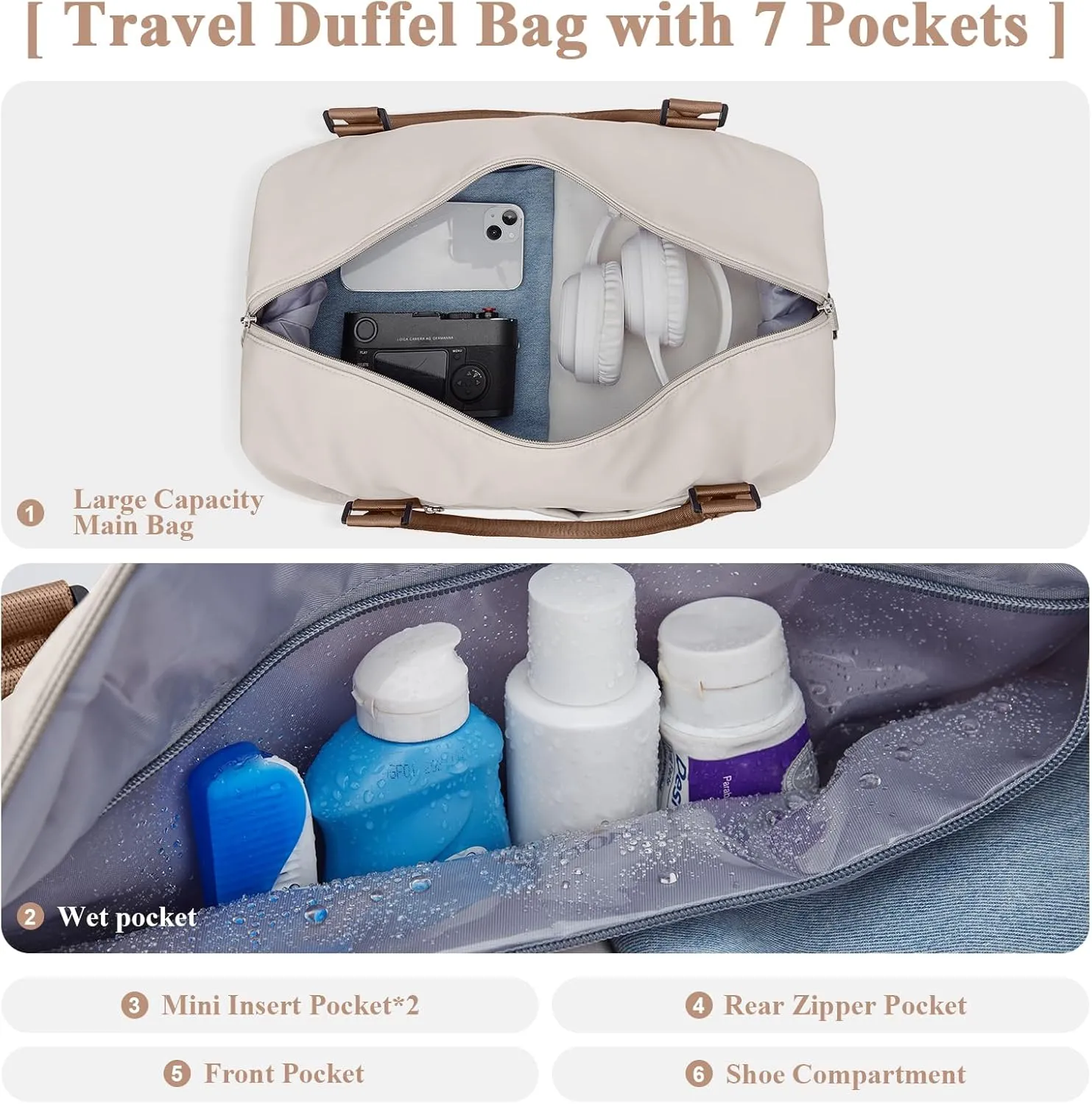 Travel Duffel Bag with Shoes Compartment, Overnight Weekender Bags for Women,Carry on Personal Item Bag，Extra Large