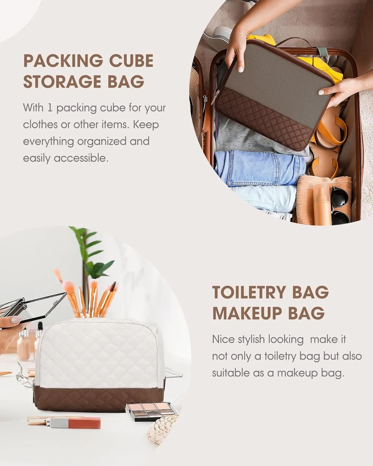 Travel Duffle Bag Weekender for Women: Travel Duffel Bag Carry-On Overnight Bag with Shoe Compartment & Wet Pocket Large Weekend Tote Bag with Toiletry Bags Gym Duffel Bag for Hospital Beige Brown