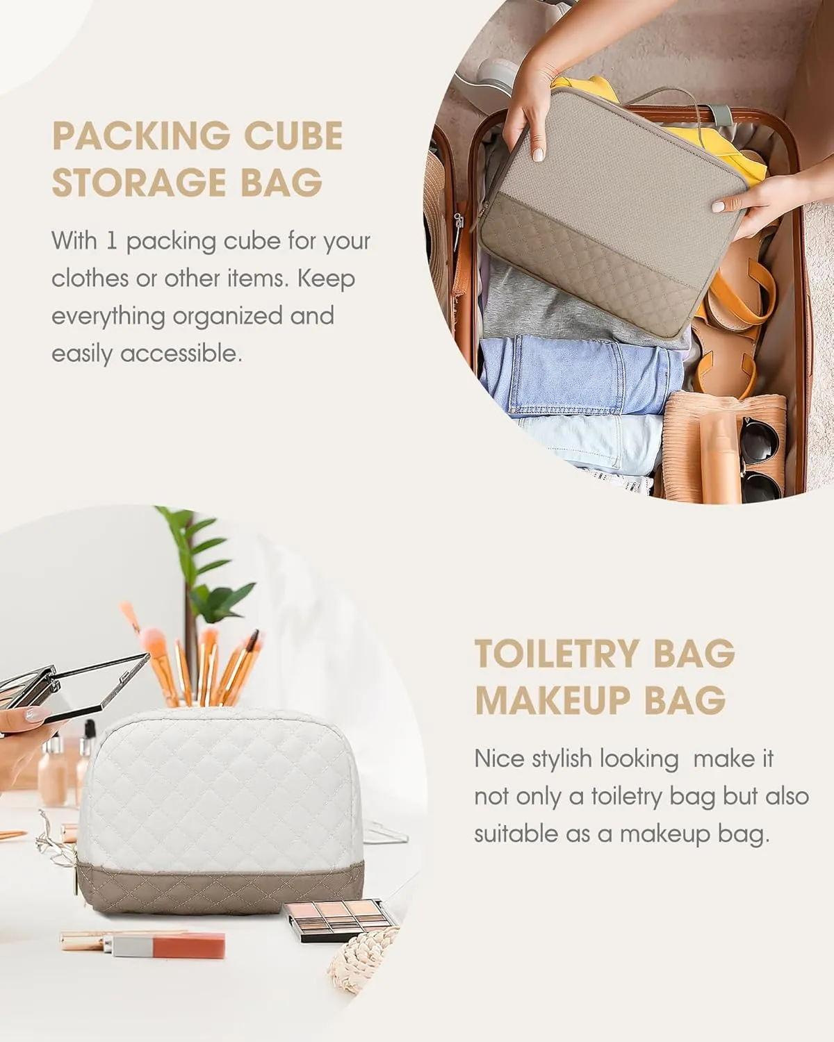 Travel Duffle Bag Weekender for Women: Travel Duffel Carry-On Overnight Bags with Shoe Compartment & Wet Pocket Large Weekend Tote Beige Khaki