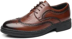 Trendy Leather Men Formal Oxford Shoes, Breathable Cowhide Shoes for Business, Dark Brown Lace-up Men Suit Shoes, Comfortable Slip On Formal Loafers