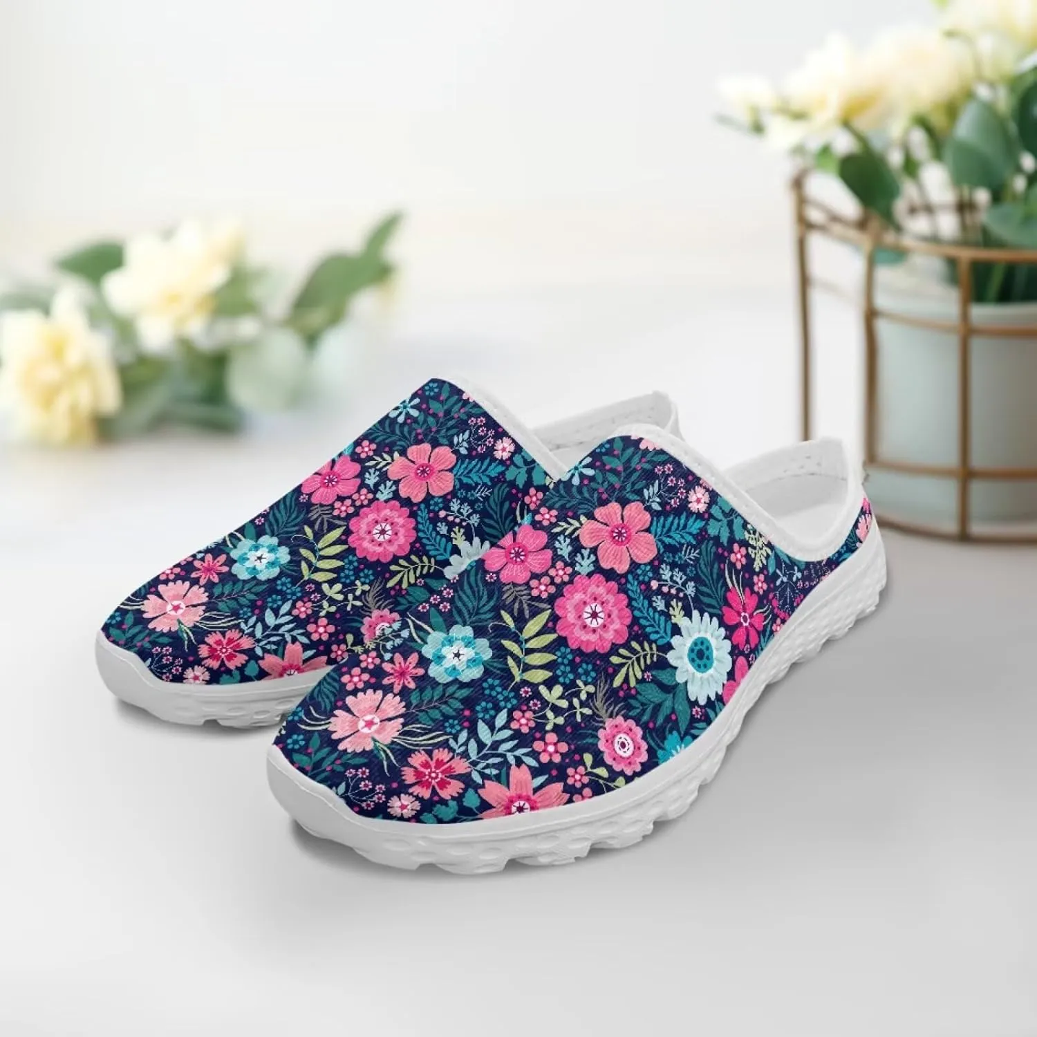 Tropical Flora Women's Arch Support Mule Garden Shoes Slip On Loafers Breathable Summer Barefoot Walking Flat