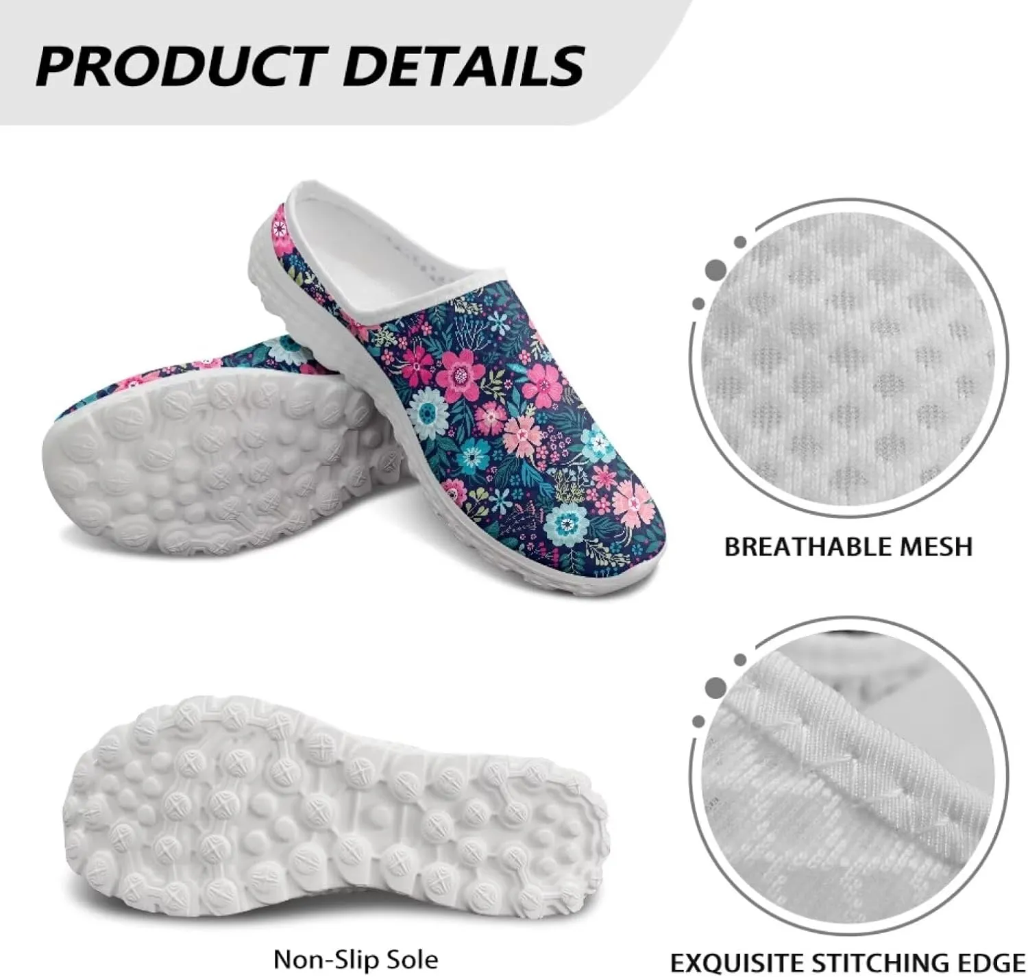 Tropical Flora Women's Arch Support Mule Garden Shoes Slip On Loafers Breathable Summer Barefoot Walking Flat