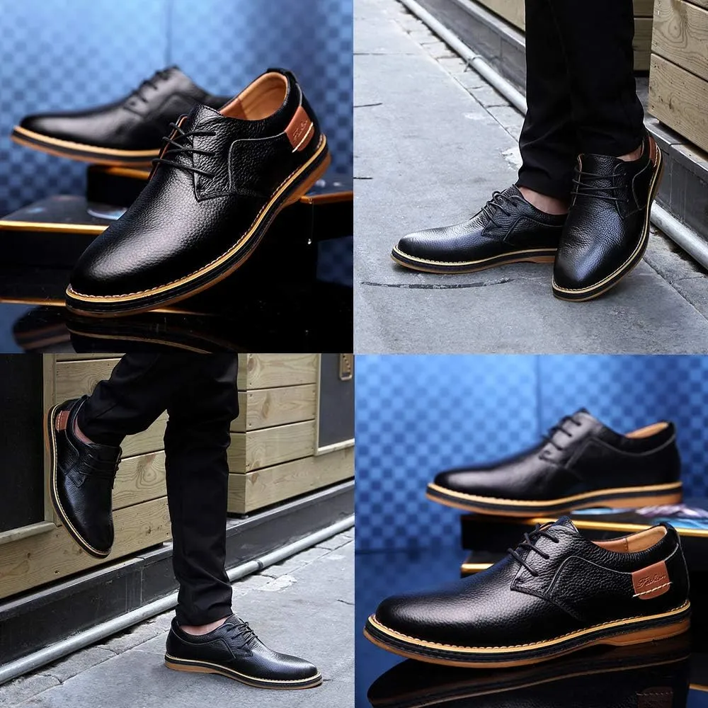 TSIODFO Men's Dress Shoes Black Brown Genuine Cow Leather Oxfords Business Casual Shoes