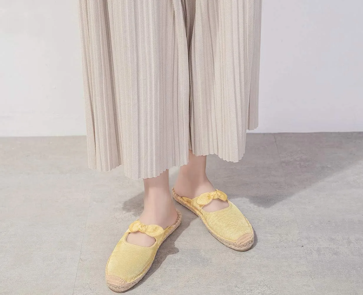 U-lite Women's Casual Bowknot Embellishment Slip-On Flats Loafers Flax Mule Shoes Espadrilles