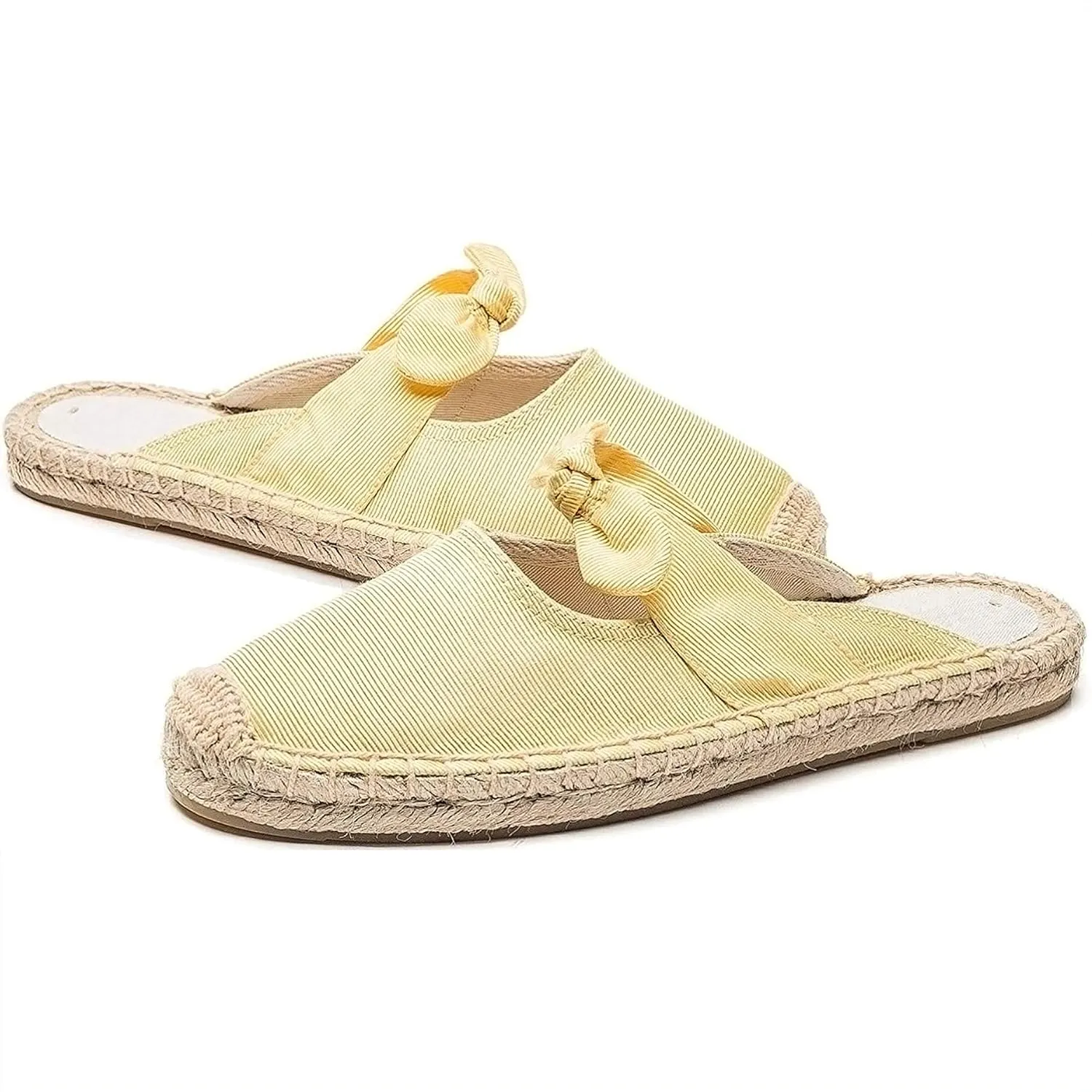 U-lite Women's Casual Bowknot Embellishment Slip-On Flats Loafers Flax Mule Shoes Espadrilles