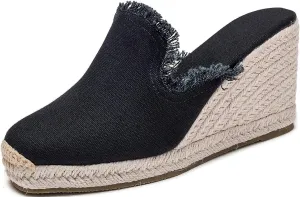 U-lite Womens Platform Wedge Sandals Espadrilles Slip On Dress Summer Mule Slippers Shoes Black 7