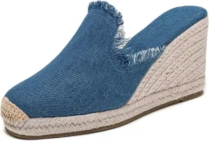 U-lite Womens Platform Wedge Sandals Espadrilles Slip On Dress Summer Mule Slippers Shoes Blue 8.5
