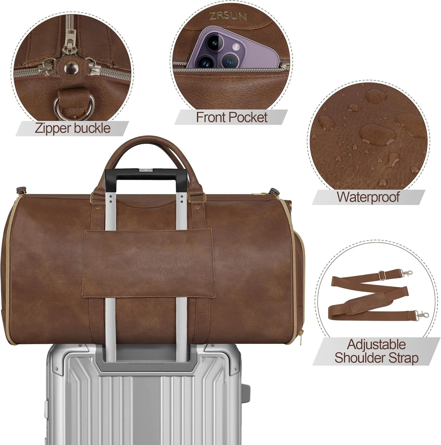 Ultimate 3-in-1 Garment Duffel Bag – Wrinkle-Free, Spacious 50L Capacity, Waterproof, Ideal for Business Trips & Weekend Getaways (Brown)