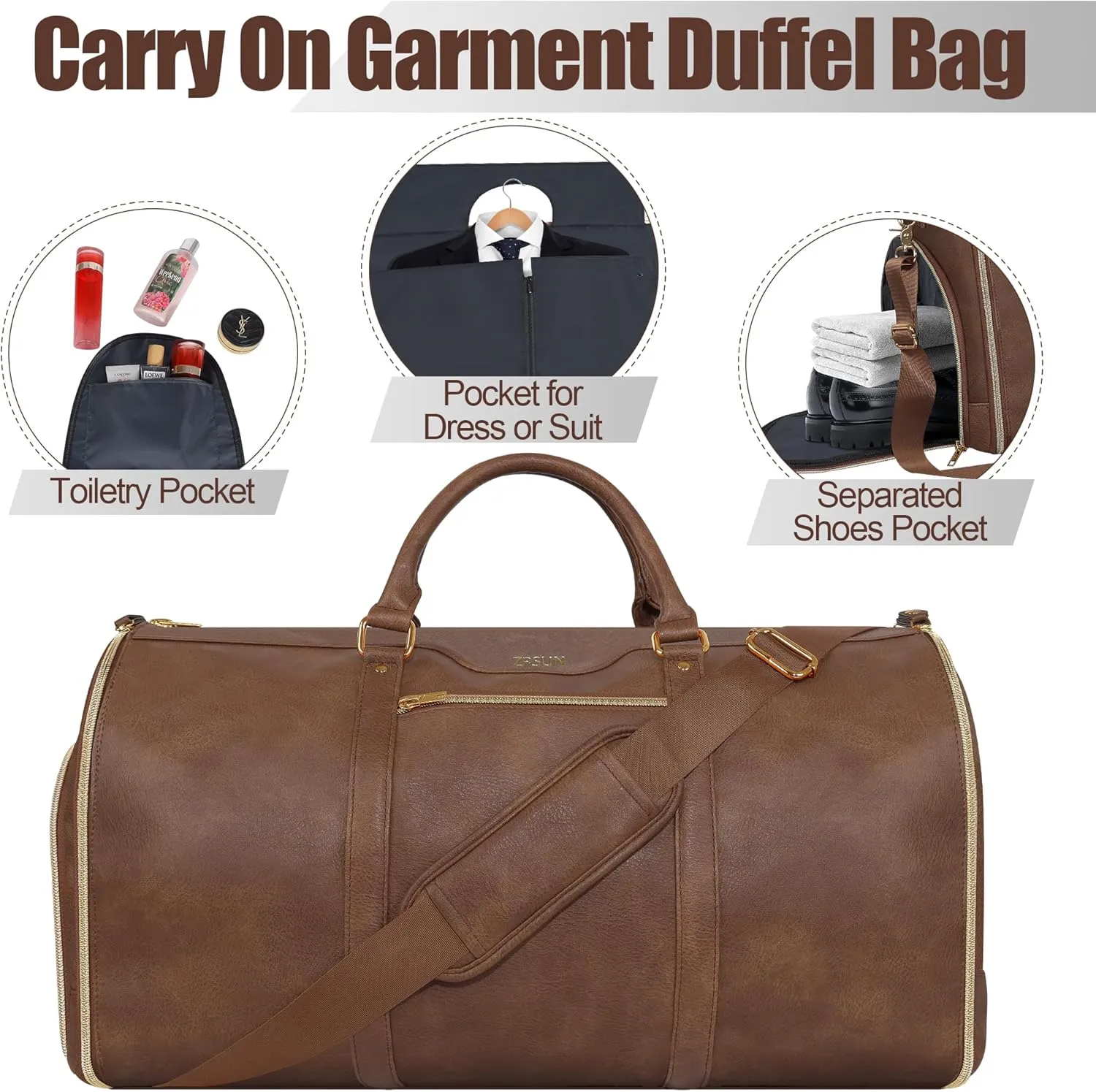 Ultimate 3-in-1 Garment Duffel Bag – Wrinkle-Free, Spacious 50L Capacity, Waterproof, Ideal for Business Trips & Weekend Getaways (Brown)