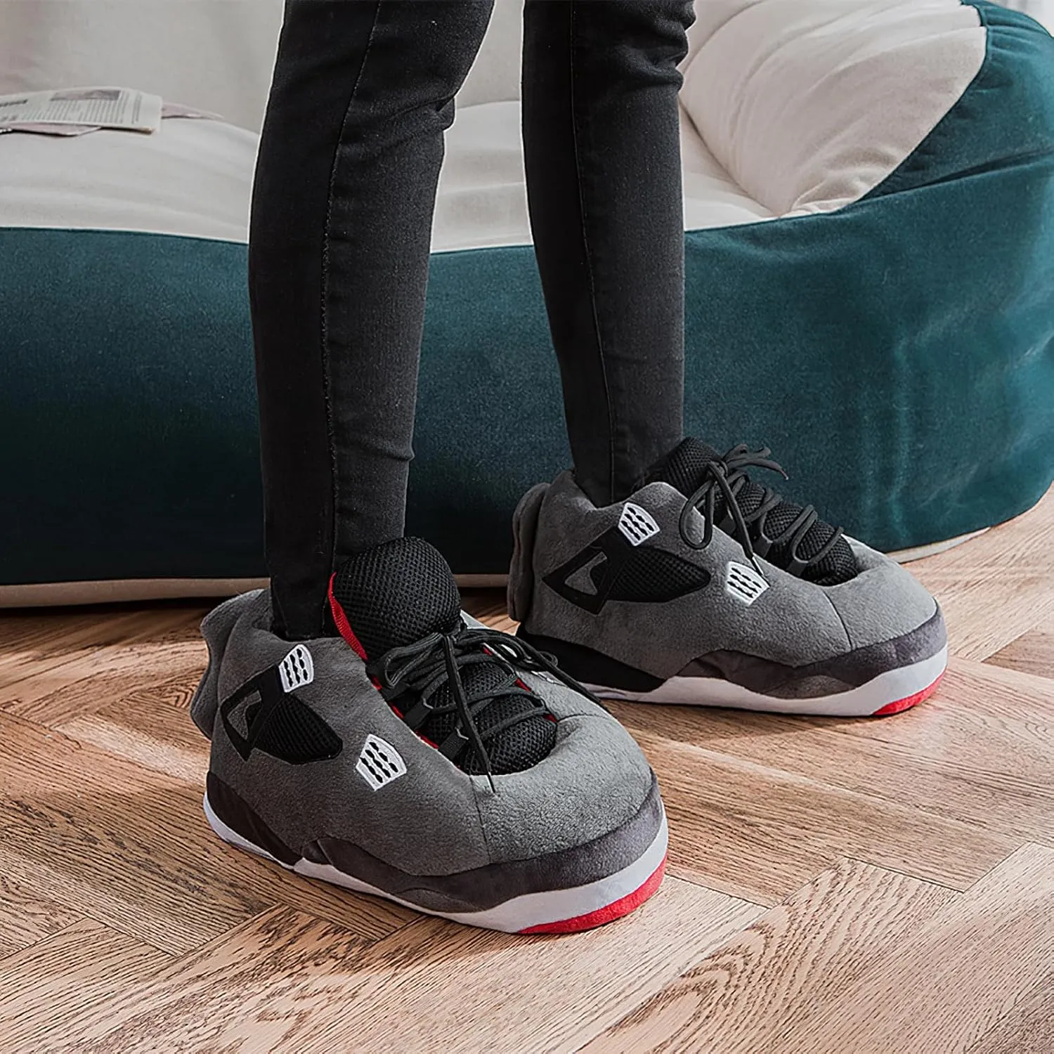 Unisex Cosy Trendy Big Sneaker Slippers Comfy Kicks Non Slip Sole Indoor House Plush Slippers - One Size Fits Most