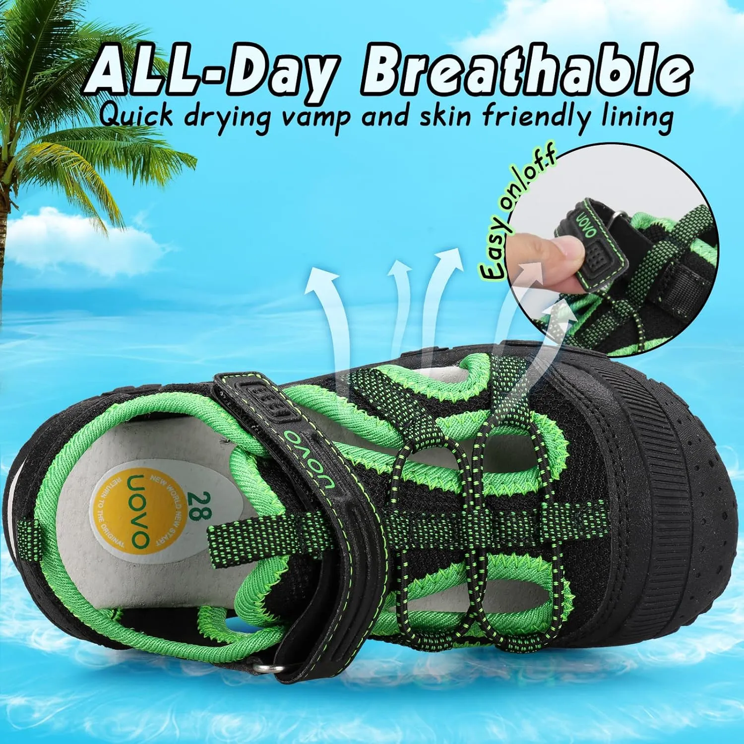 UOVO Boys Girls Summer Water Sandals Closed Toe Lightweight Outdoor Sport Shoes(Toddler/Little Kid/Big Kid)