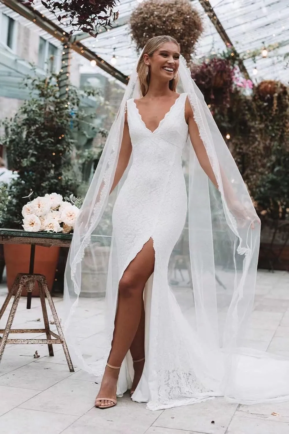 UZN Mermaid Tulle Wedding Dresses with Lace for Bride Women's Long Applique Bridal Dress Bodycon 2025