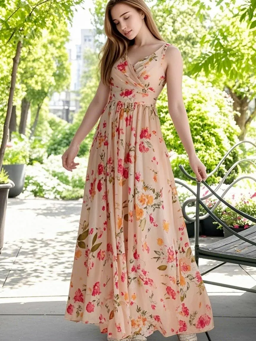 V Neck Chiffon Bridesmaid Dresses for Women A Line Pleated Formal Evening Party Gown