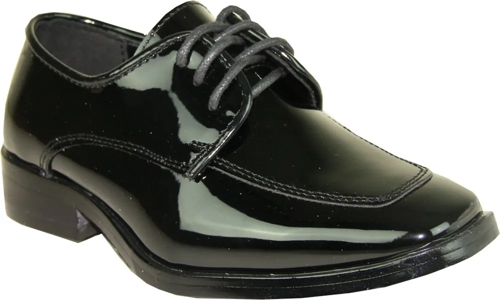 VANGELO Boy Tuxedo Shoe TUX-3K Fashion Square Toe for Wedding Formal Event Wrinkle Free Black Patent 9K