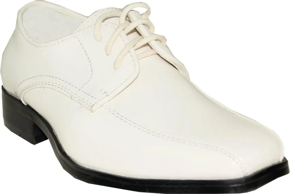 VANGELO Boy Tuxedo Shoe TUX-5K Square Toe for Wedding Formal Events with Wrinkle Free Material Ivory Patent 10K