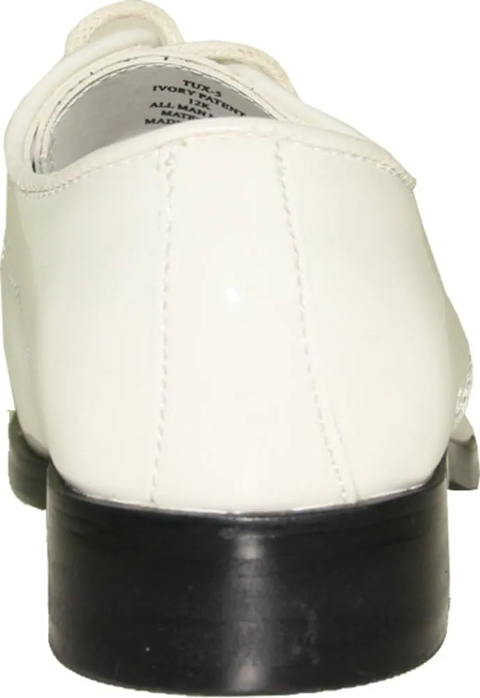 VANGELO Boy Tuxedo Shoe TUX-5K Square Toe for Wedding Formal Events with Wrinkle Free Material Ivory Patent
