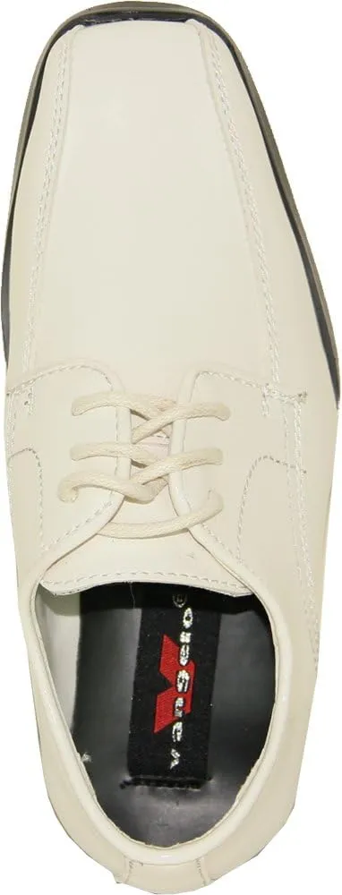 VANGELO Boy Tuxedo Shoe TUX-5K Square Toe for Wedding Formal Events with Wrinkle Free Material Ivory Patent