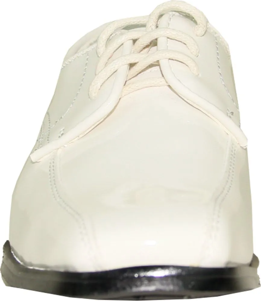 VANGELO Boy Tuxedo Shoe TUX-5K Square Toe for Wedding Formal Events with Wrinkle Free Material Ivory Patent