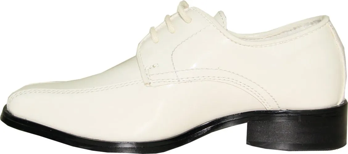 VANGELO Boy Tuxedo Shoe TUX-5K Square Toe for Wedding Formal Events with Wrinkle Free Material Ivory Patent