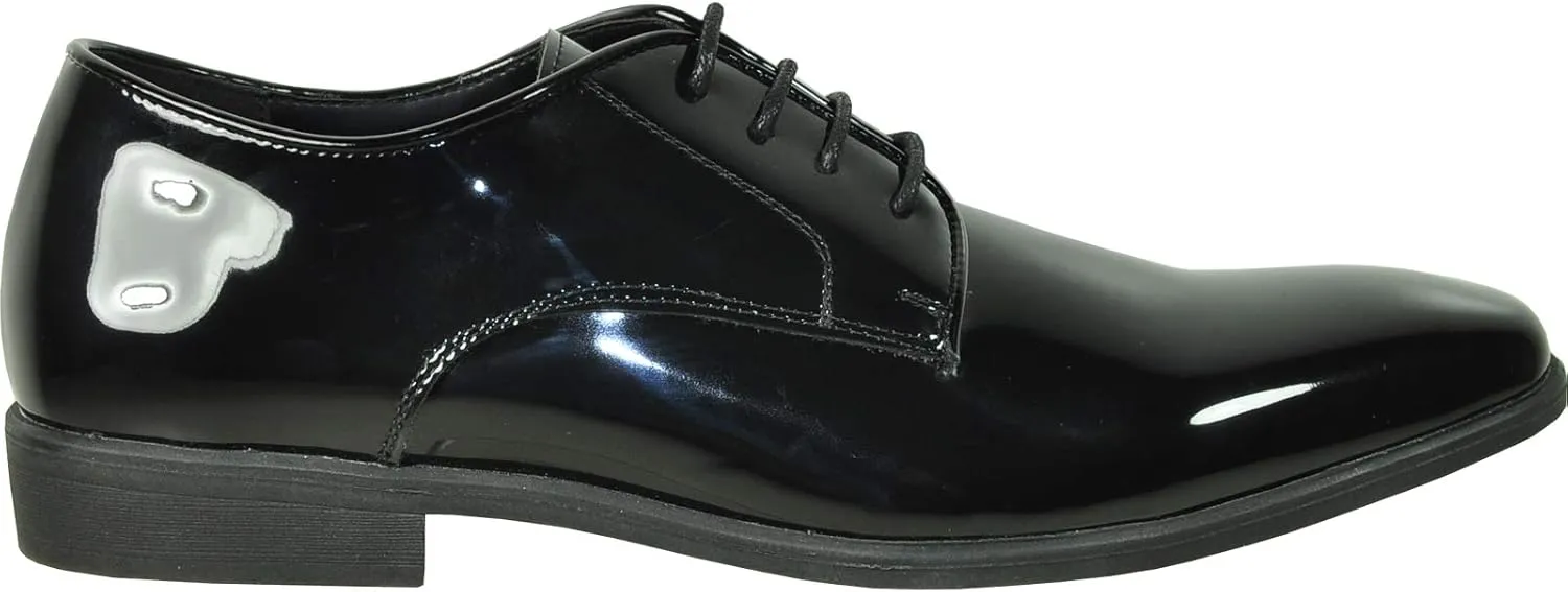VANGELO Men Dress Shoe Oxford Formal Tuxedo for Prom Wedding - Wide Width Available Black Patent Cognac