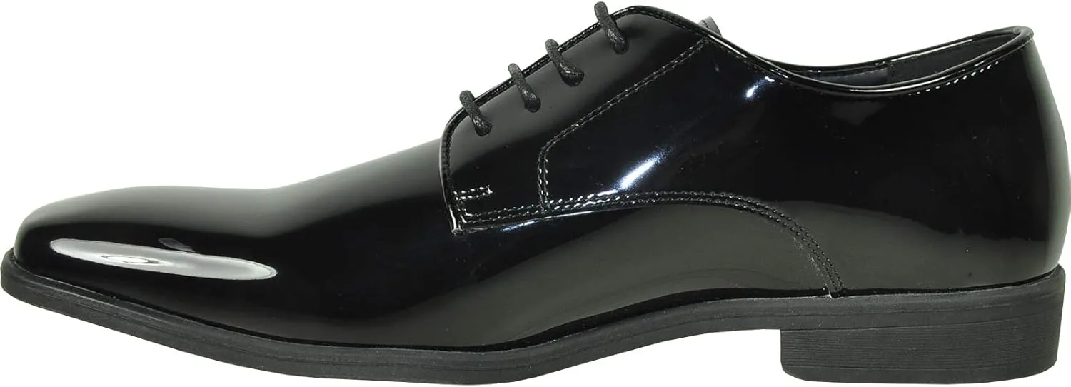 VANGELO Men Dress Shoe Oxford Formal Tuxedo for Prom Wedding - Wide Width Available Black Patent Cognac