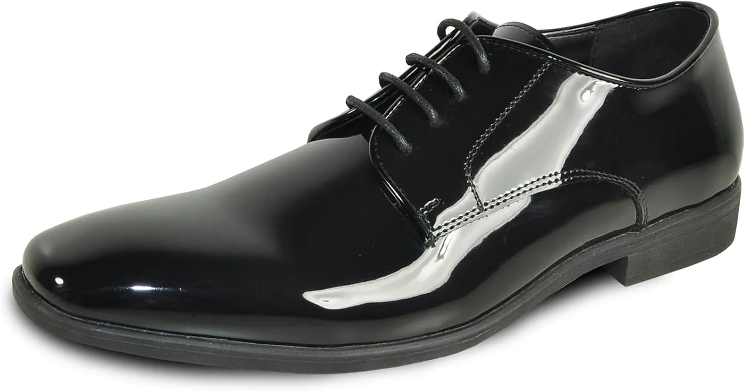 VANGELO Men Dress Shoe Oxford Formal Tuxedo for Prom Wedding - Wide Width Available Black Patent Cognac