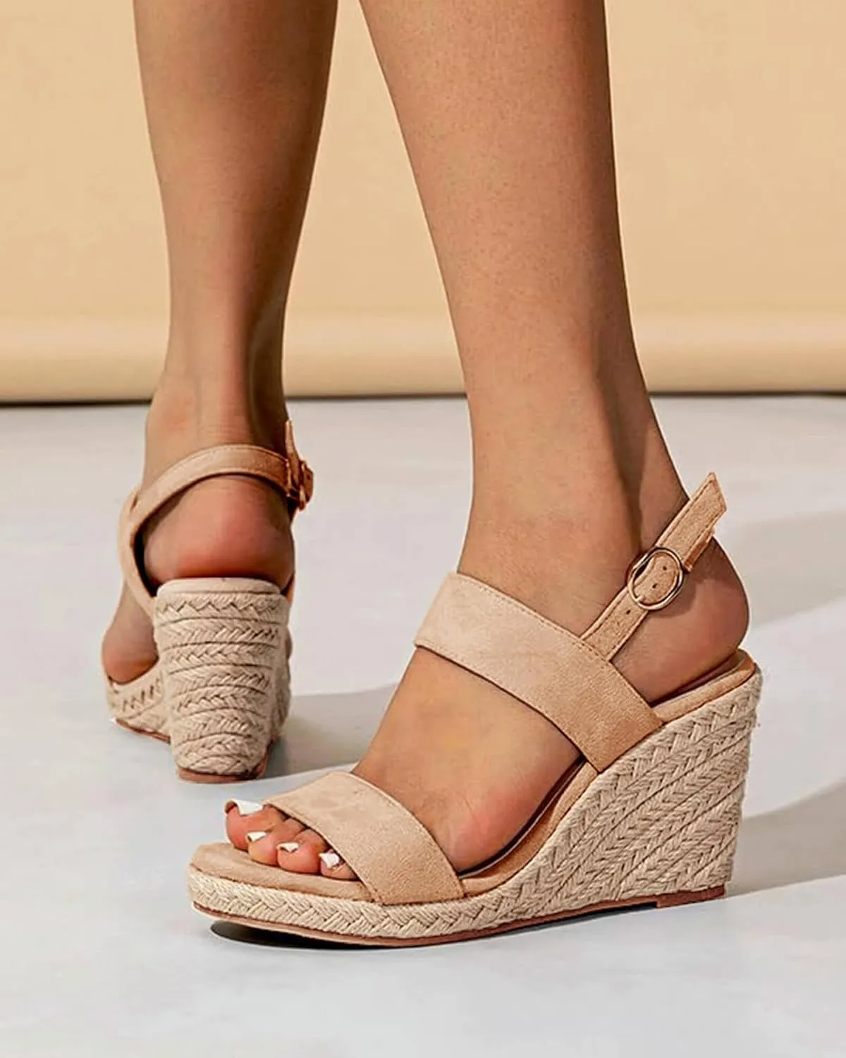VETASTE Womens Espadrille Wedge Sandals Heels Open Toe Platform High Heeled Ankle Strap Buckle Dress Wedges Shoes