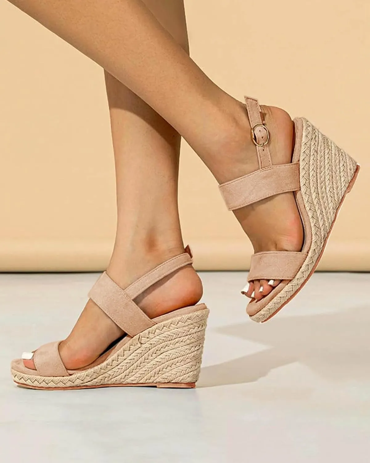 VETASTE Womens Espadrille Wedge Sandals Heels Open Toe Platform High Heeled Ankle Strap Buckle Dress Wedges Shoes