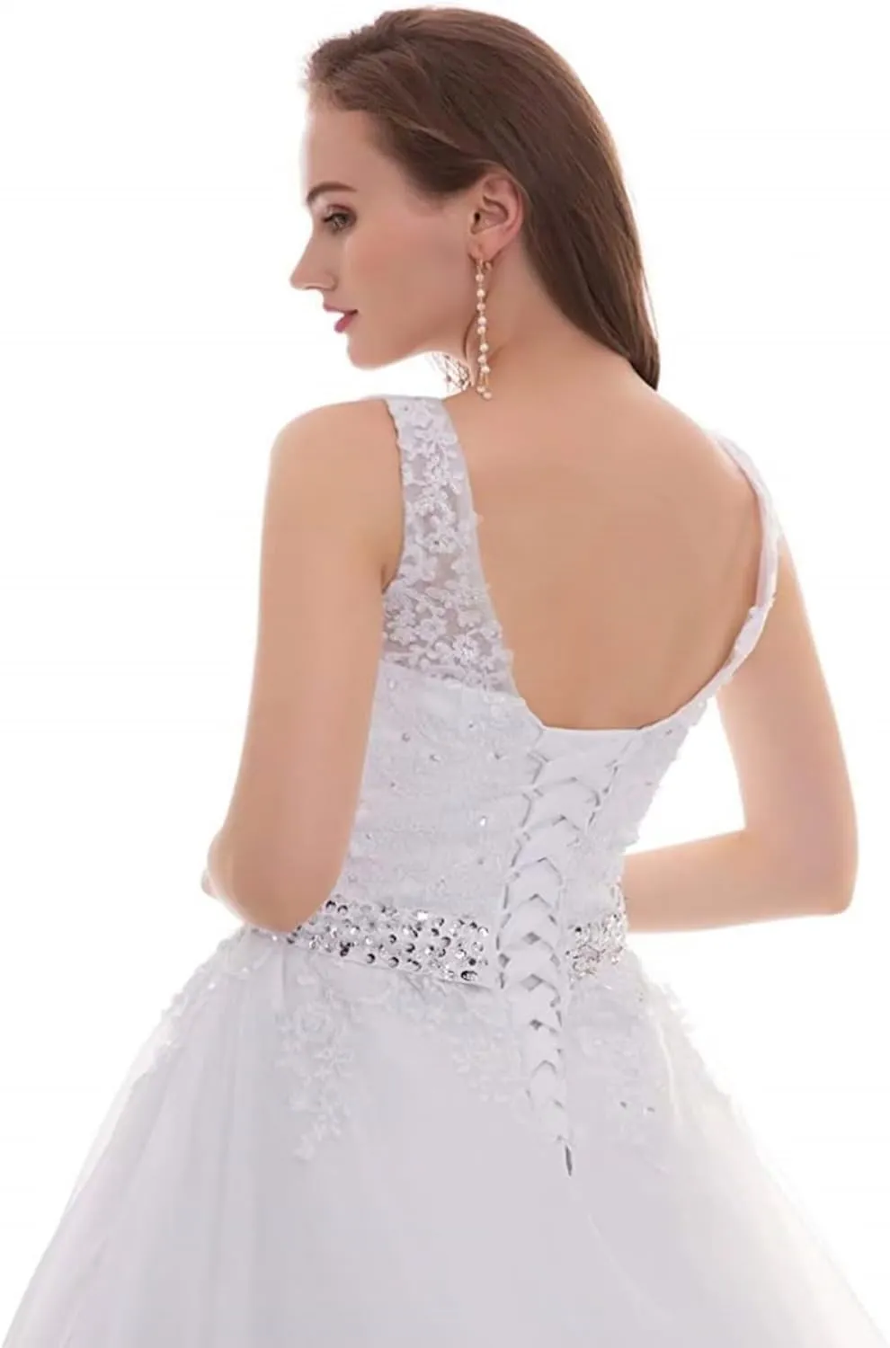 Wedding Dresses for Bride Boho Lace Appliques Empire Chapel A-Line V-Neck Tulle Bridal Gowns with Train