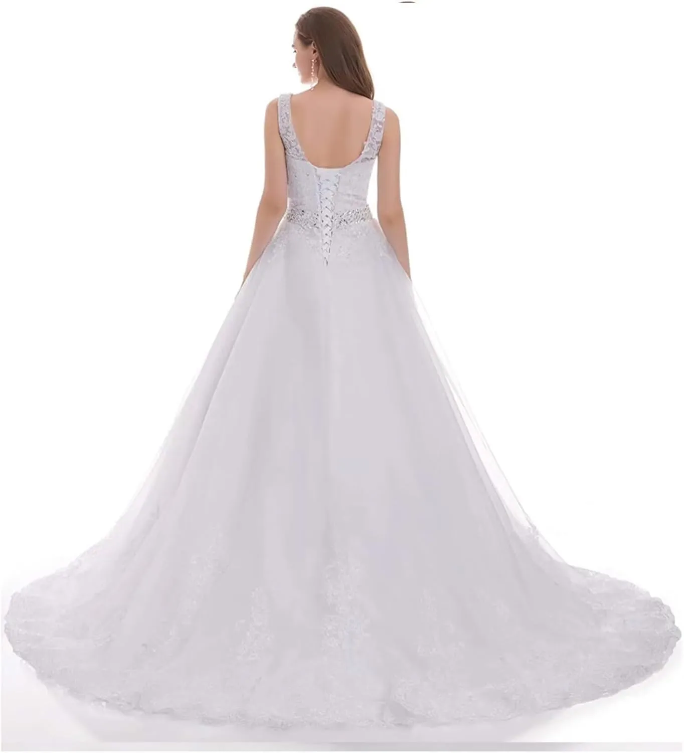 Wedding Dresses for Bride Boho Lace Appliques Empire Chapel A-Line V-Neck Tulle Bridal Gowns with Train