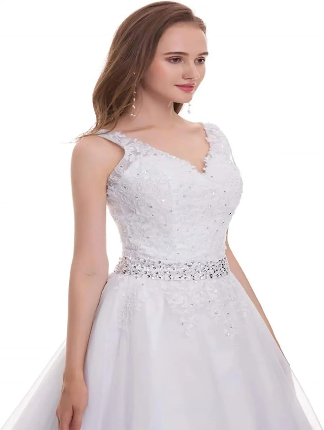 Wedding Dresses for Bride Boho Lace Appliques Empire Chapel A-Line V-Neck Tulle Bridal Gowns with Train