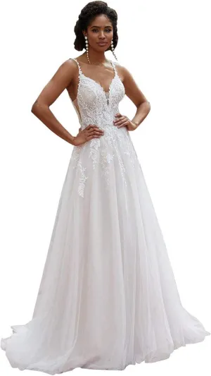 Wedding Dresses for Bride Boho Lace Appliques Empire Chapel A-Line V-Neck Tulle Bridal Gowns with Train